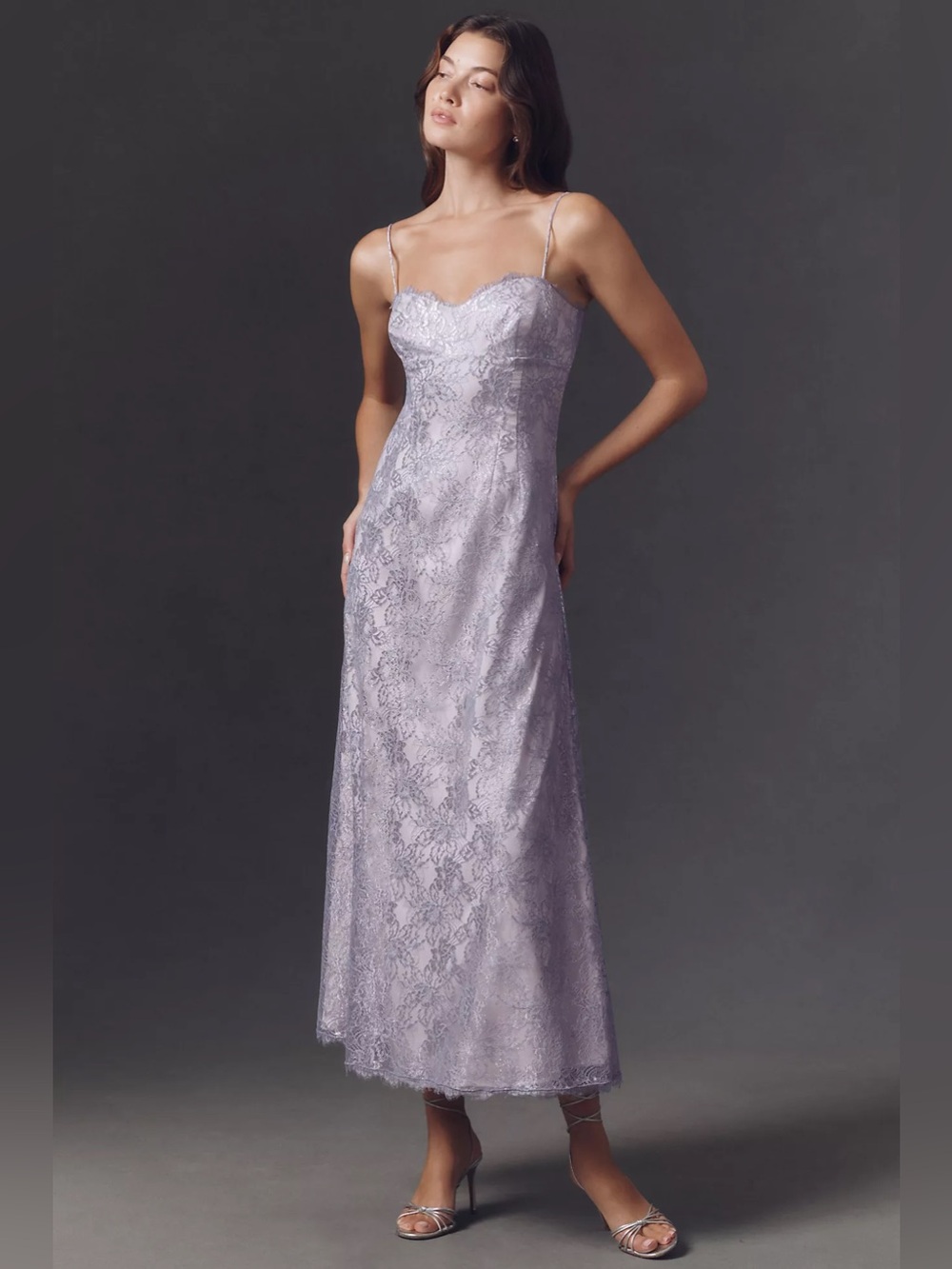 BHLDN Metallic Lace Midi Dress in Purple metallic size XS